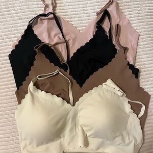 Set of Four Scalloped Bralettes in Black, Brown, Pink and Cream